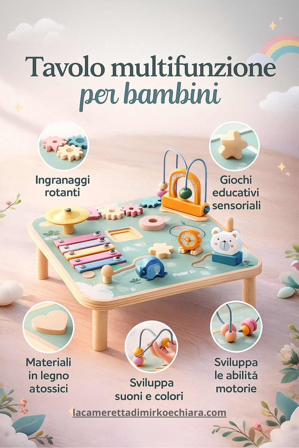 PolarB Tavolo Attività Montessori in Legno – Multiattività Educativa